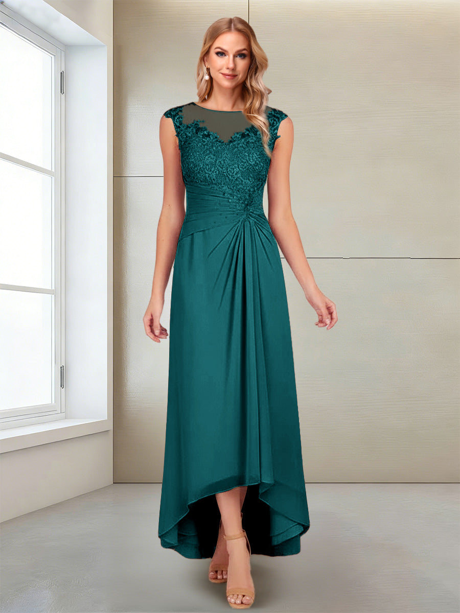 Rosa Pearl Peacock front view mother of the bride dress