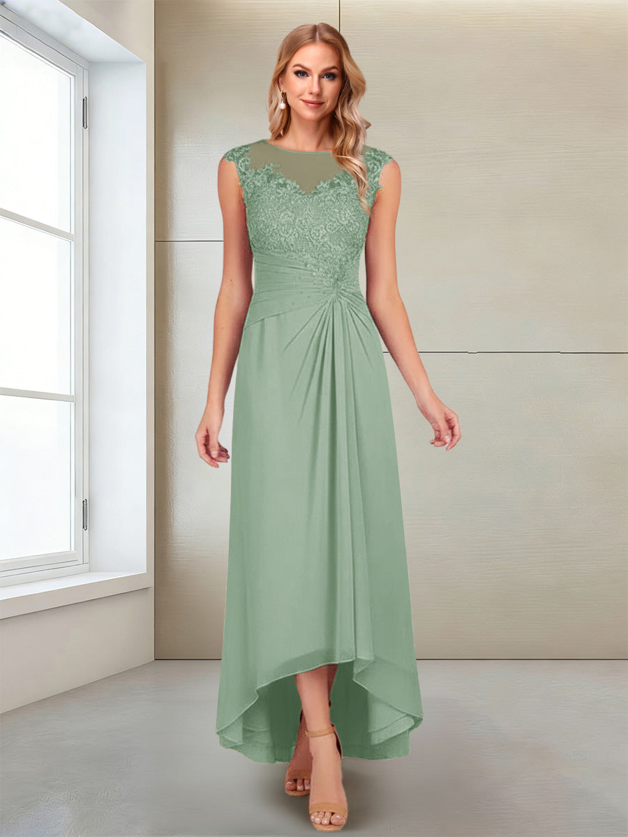 Rosa Pearl Sage Green back view mother of the bride dress