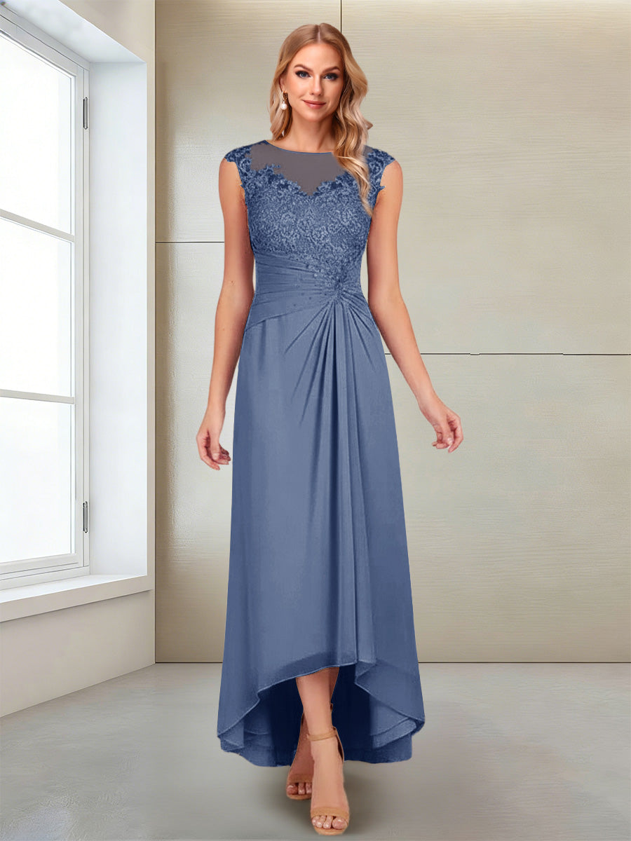Rosa Pearl Steel Blue front view mother of the bride dress