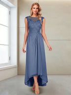 Rosa Pearl Steel Blue front view mother of the bride dress