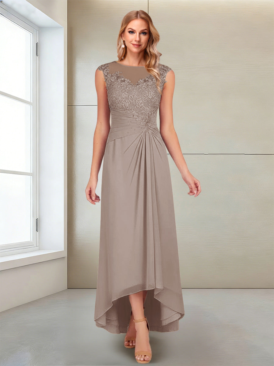 Rosa Pearl Taupe front view mother of the bride dress
