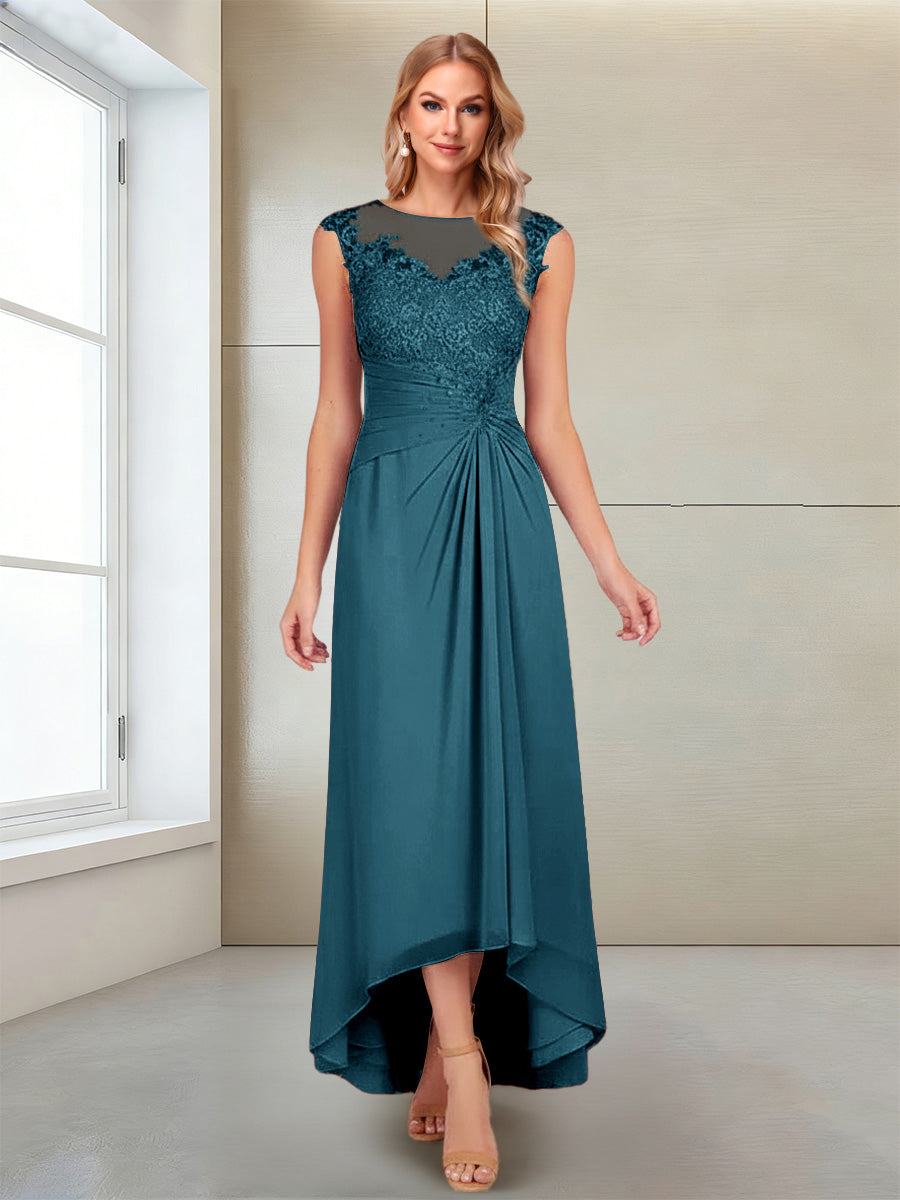 Rosa Pearl Teal front view mother of the bride dress