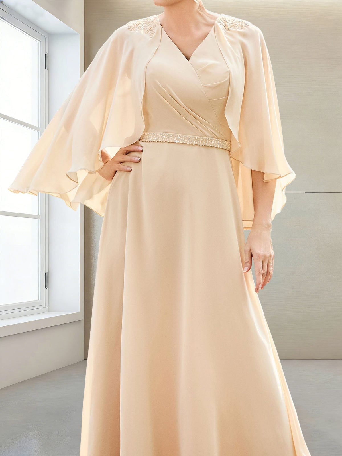 Ivy Elise Champagne side view mother of the bride dress