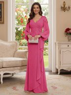 Sophia Mae Fuchsia front view mother of the bride dress
