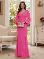 Sophia Mae Hot Pink front view mother of the bride dress