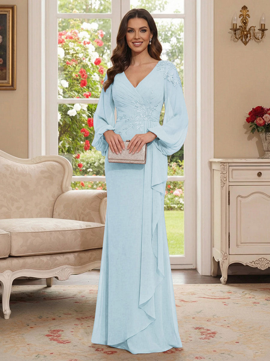 Sophia Mae Sky Blue front view mother of the bride dress