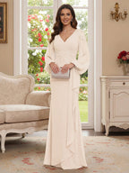 Sophia Mae Champagne back view mother of the bride dress