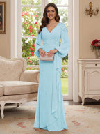 Sophia Mae Sky Blue back view mother of the bride dress