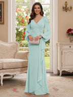Sophia Mae Pool Blue front view mother of the bride dress