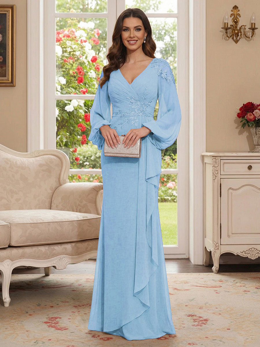 Sophia Mae Sky Blue side view mother of the bride dress