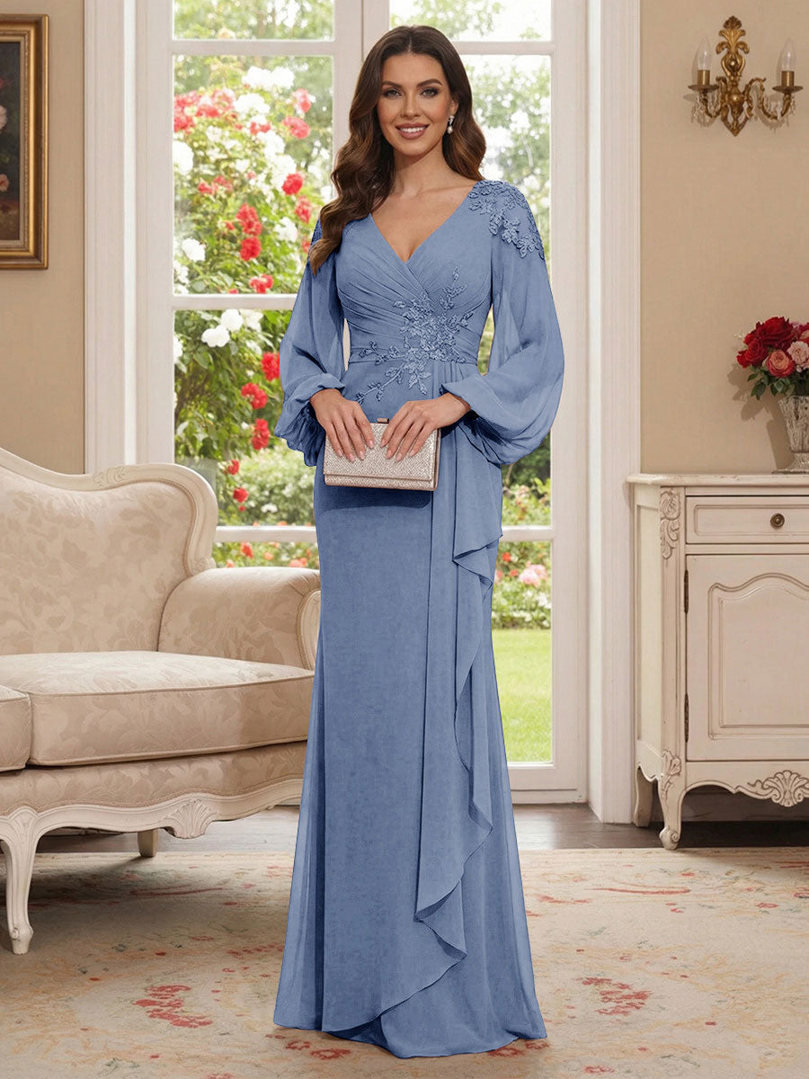 Sophia Mae Steel Blue front view mother of the bride dress