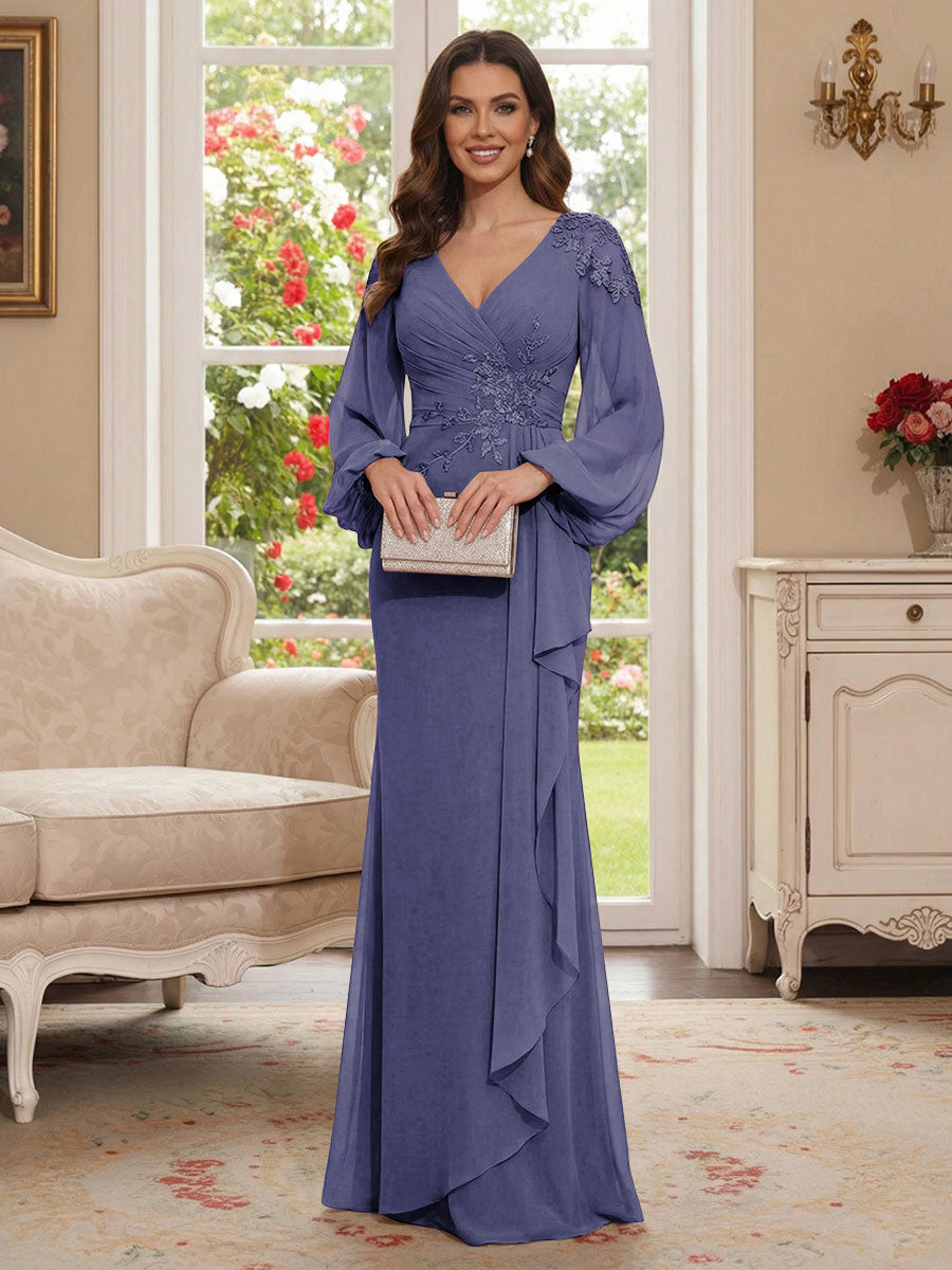 Sophia Mae Dusty Blue back view mother of the bride dress