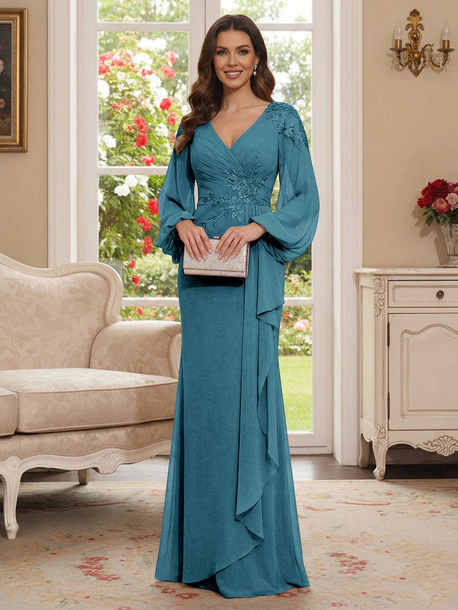 Sophia Mae Teal front view mother of the bride dress