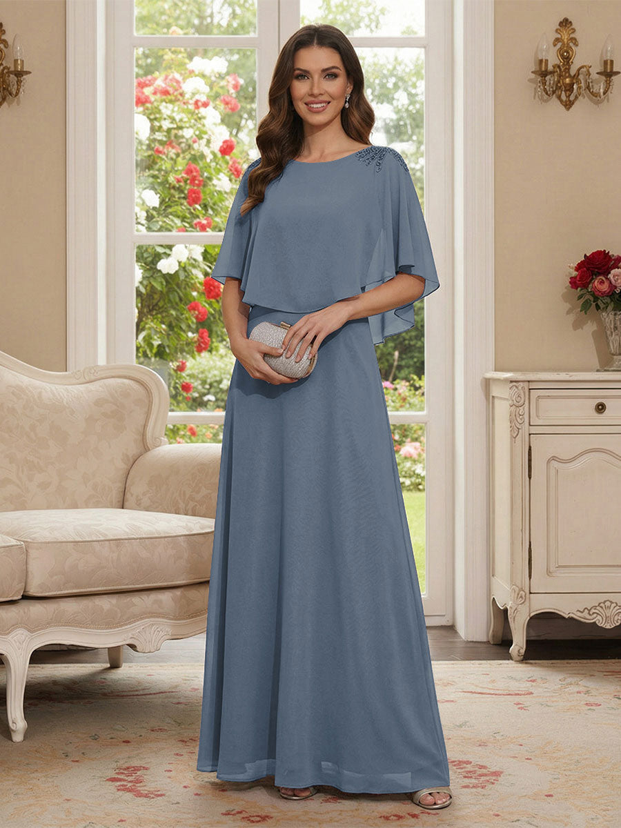 Roxanne Rose Dusty Blue front view mother of the bride dress