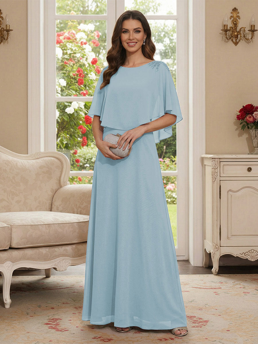 Roxanne Rose Sky Blue front view mother of the bride dress