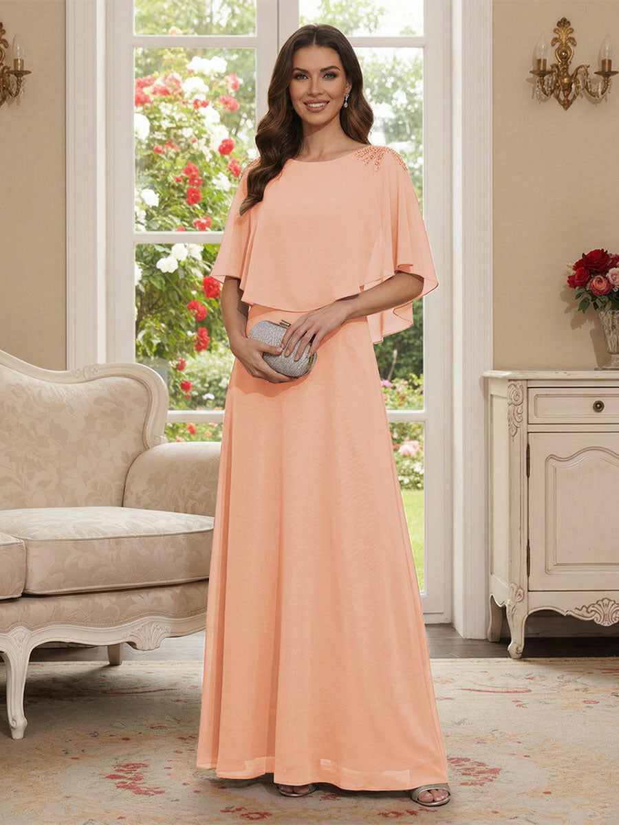 Roxanne Rose Peach front view mother of the bride dress