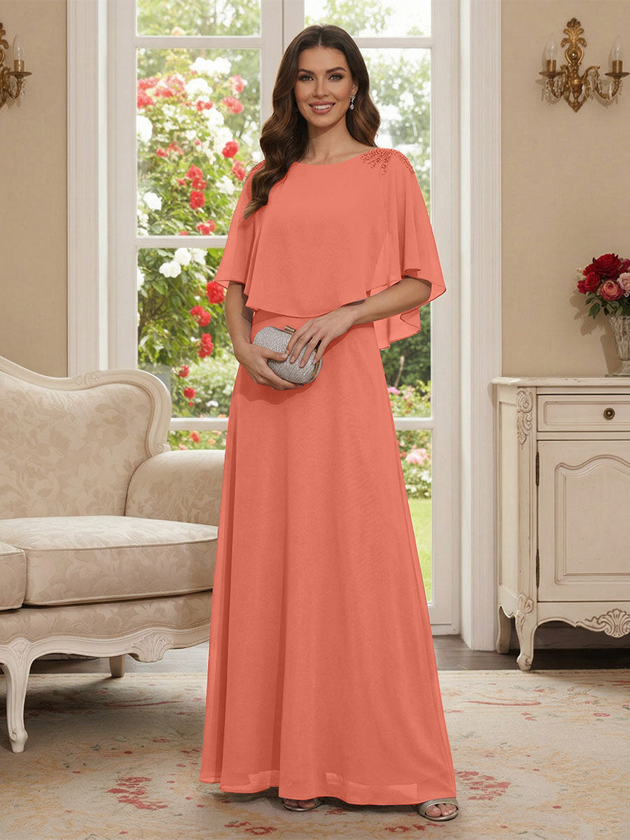 Roxanne Rose Coral back view mother of the bride dress