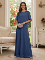 Roxanne Rose Steel Blue front view mother of the bride dress