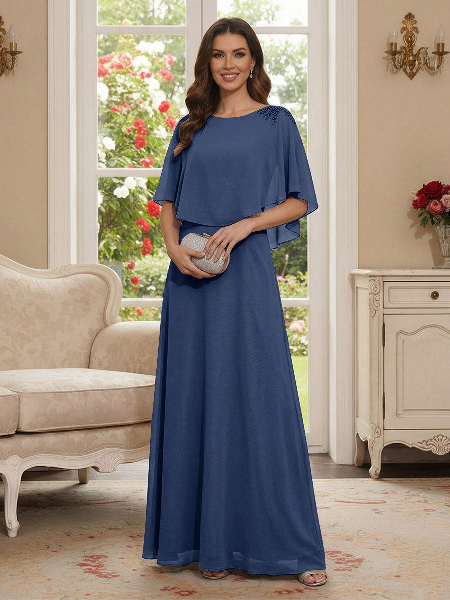 Roxanne Rose Steel Blue front view mother of the bride dress