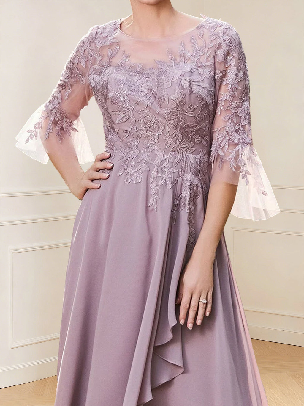 Margaret June Mauve side view mother of the bride dress