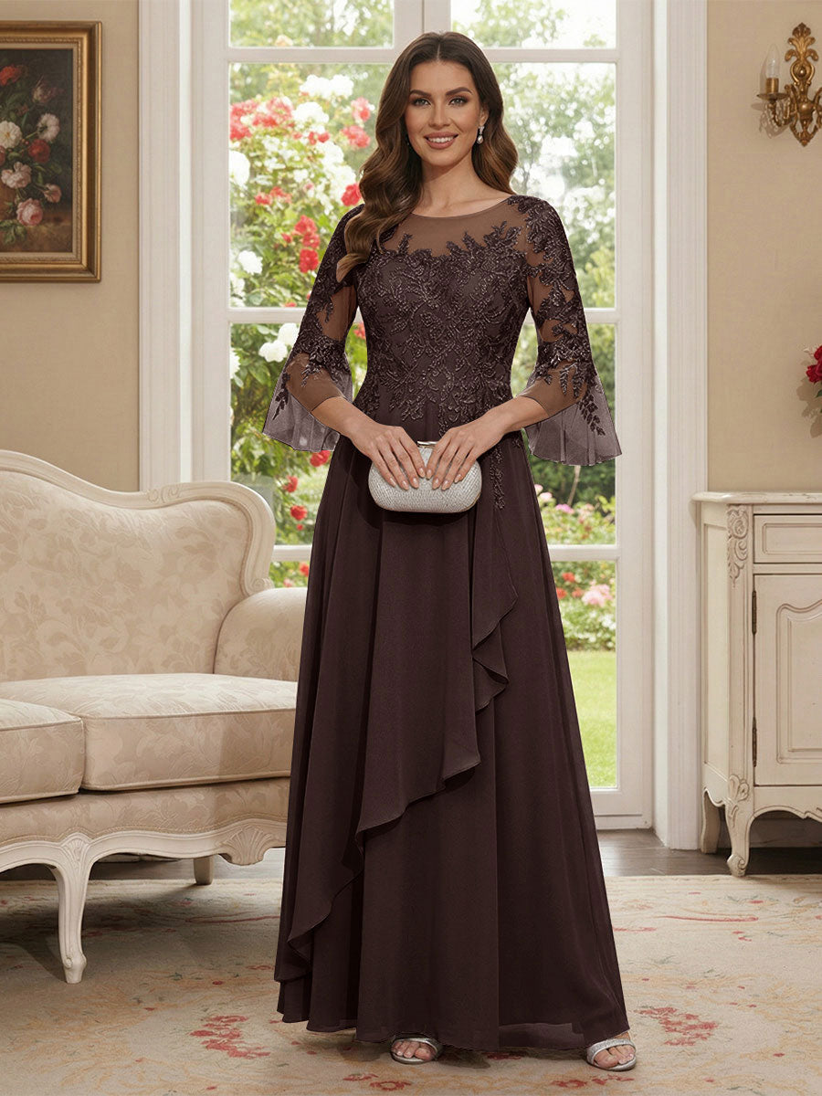 Margaret June Brown front view mother of the bride dress