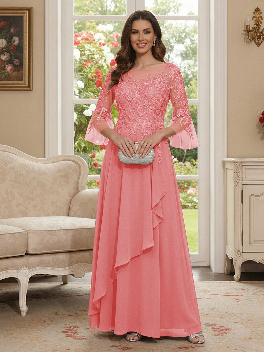 Margaret June Coral front view mother of the bride dress