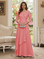 Margaret June Coral front view mother of the bride dress