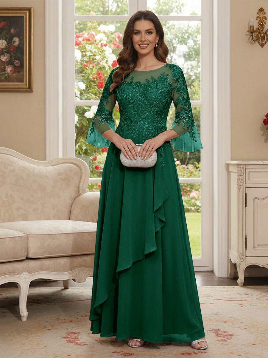 Margaret June Hunter Green front view mother of the bride dress