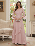 Margaret June Dusty Rose back view mother of the bride dress