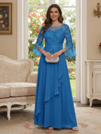 Margaret June Ocean Blue front view mother of the bride dress