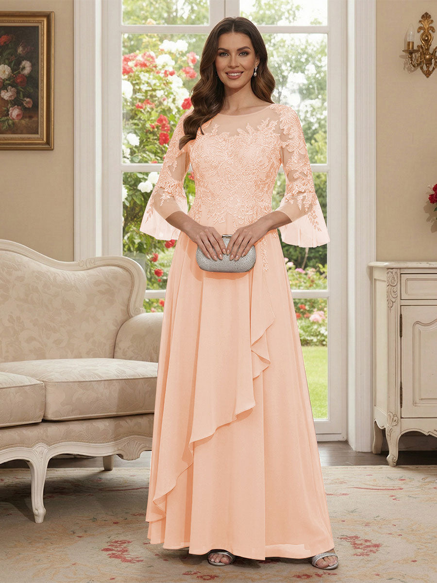Margaret June Peach front view mother of the bride dress