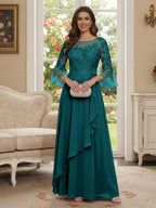 Margaret June Peacock front view mother of the bride dress