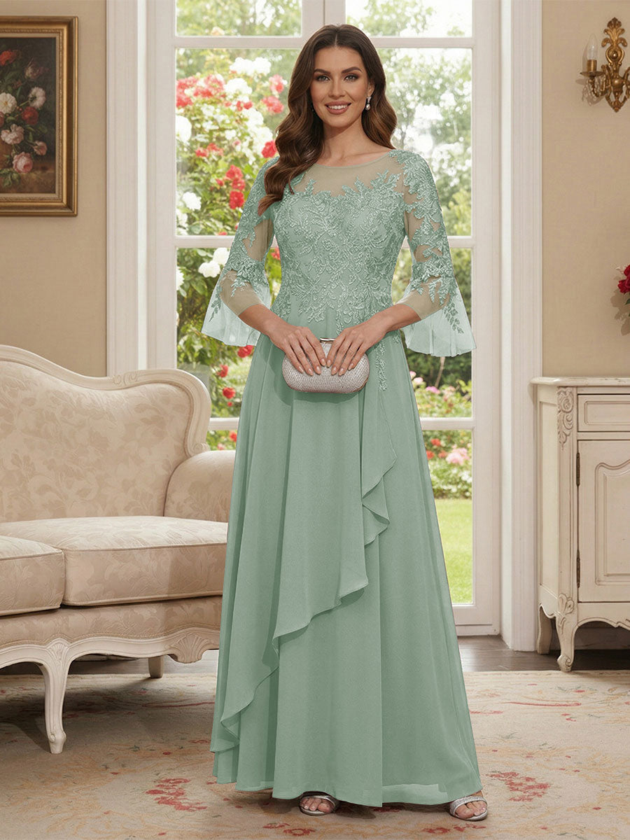 Margaret June Sage Green back view mother of the bride dress