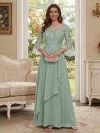 Margaret June Sage Green back view mother of the bride dress