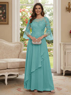 Margaret June Pool Blue back view mother of the bride dress