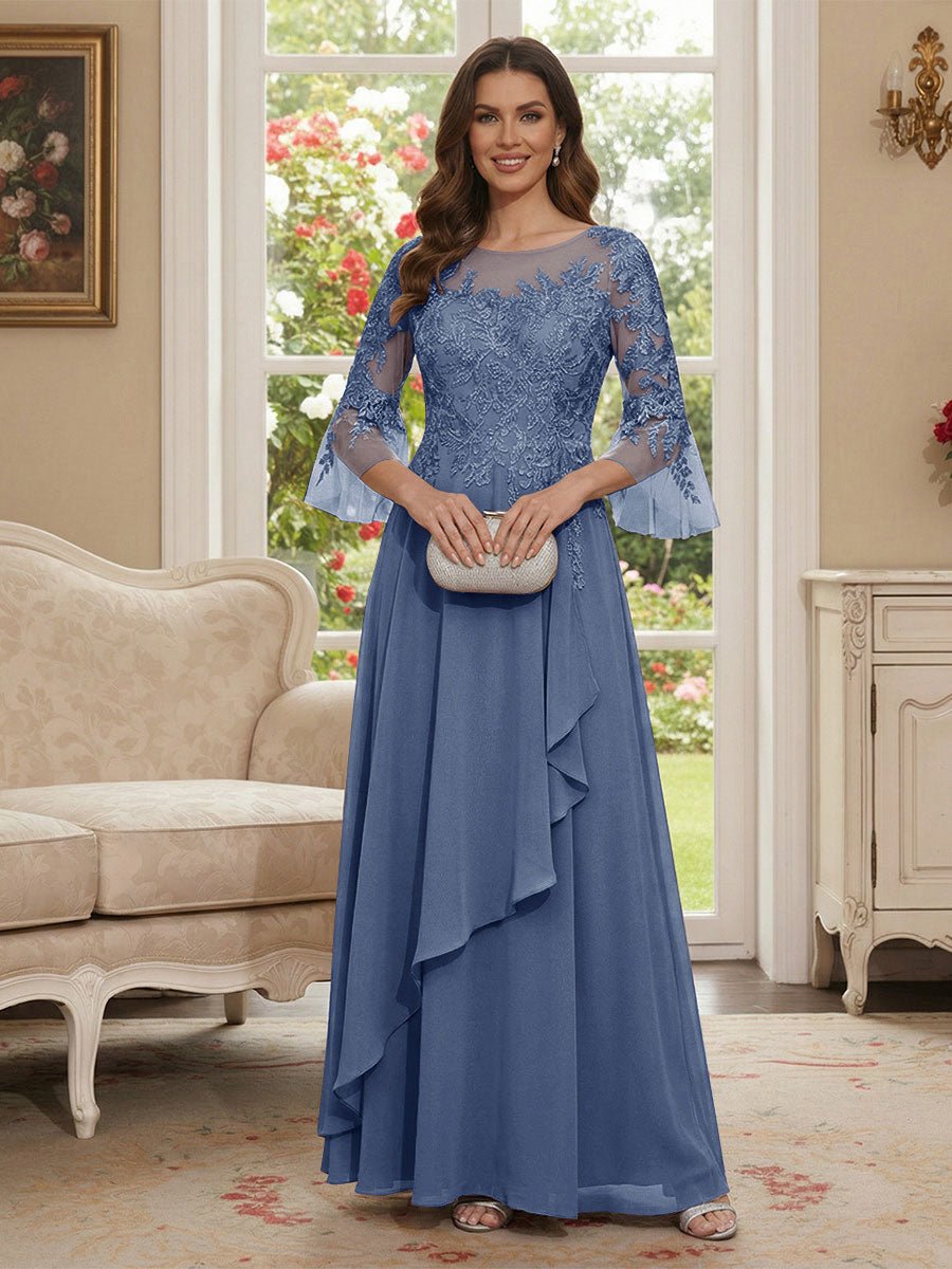 Margaret June Steel Blue front view mother of the bride dress