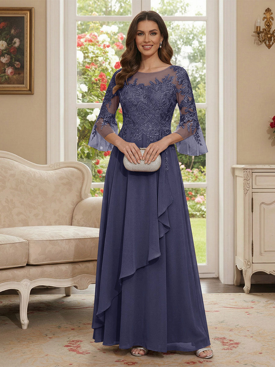 Margaret June Dusty Blue back view mother of the bride dress