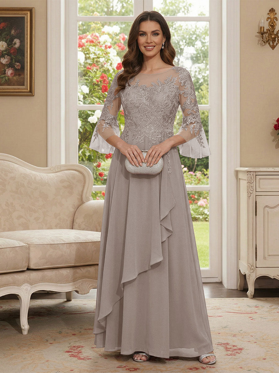 Margaret June Taupe front view mother of the bride dress