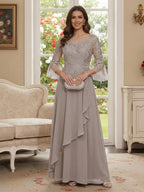 Margaret June Taupe front view mother of the bride dress