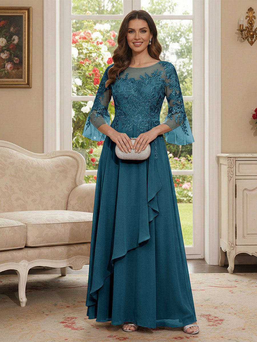 Margaret June Teal front view mother of the bride dress
