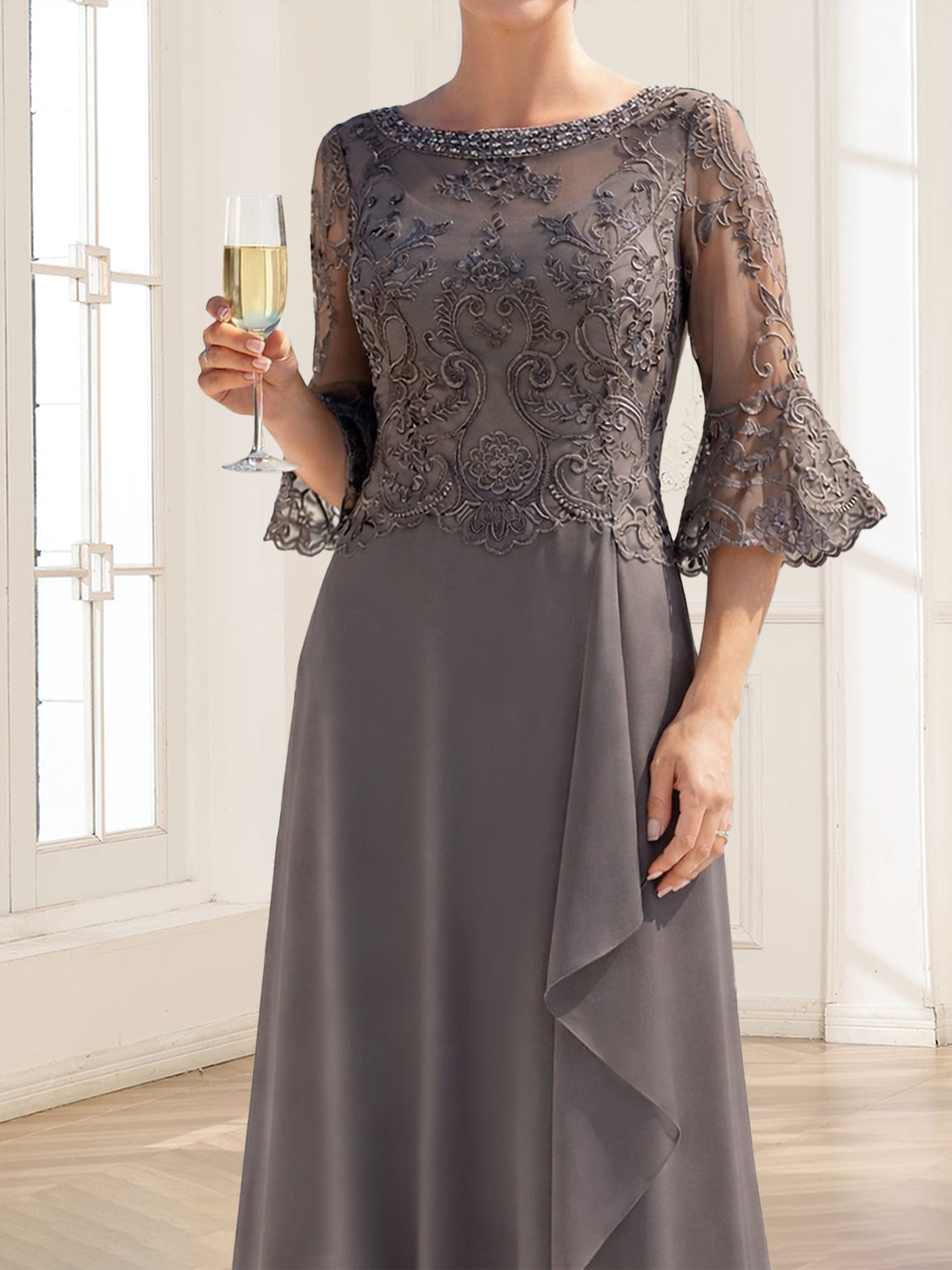 Natalia Grace Steel Grey side view mother of the bride dress
