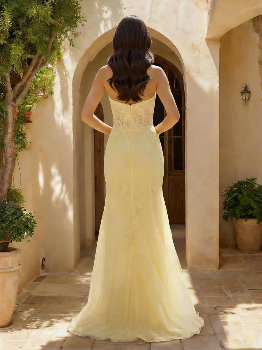 Dione Elise Yellow back view prom dress