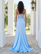 Cyrene Maeve Sky Blue back view prom dress