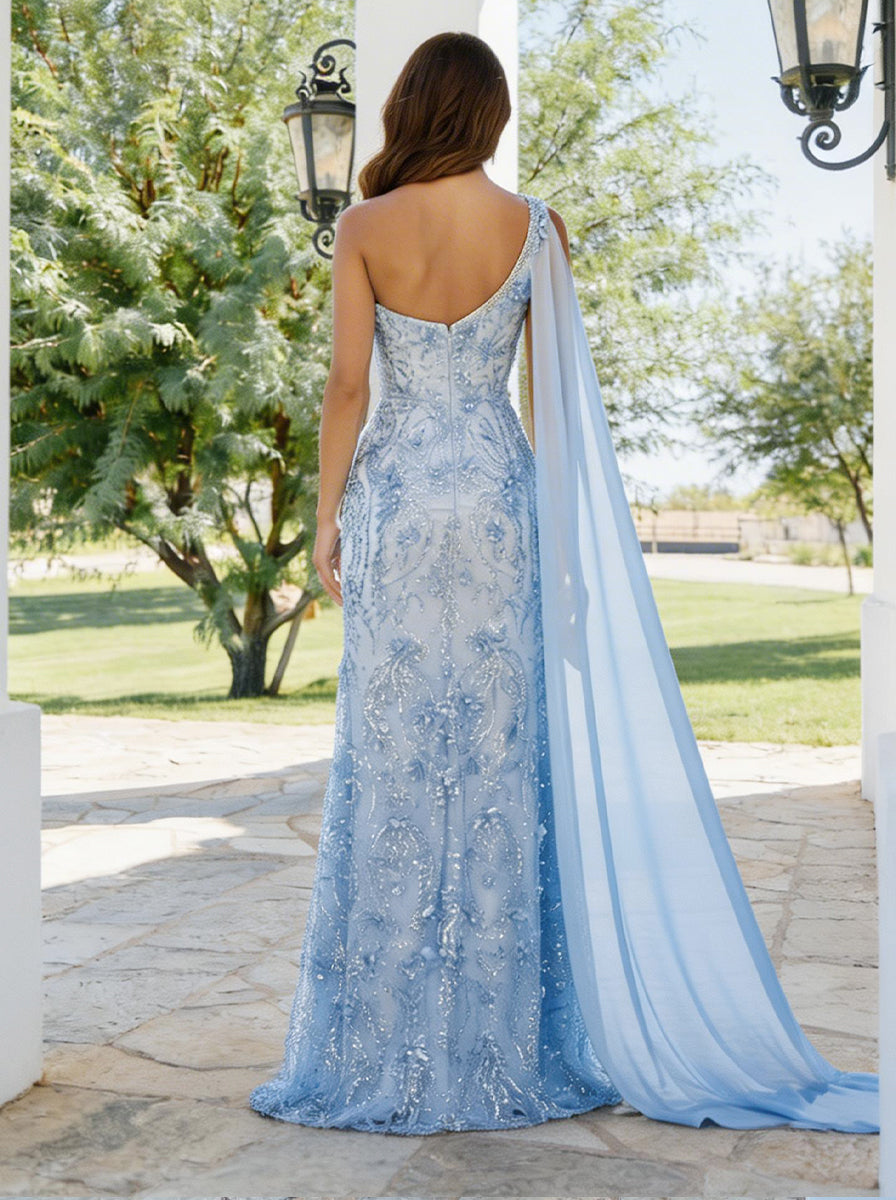 Althea Fern Sky Blue back view prom dress