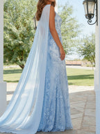 Althea Fern Sky Blue side view prom dress