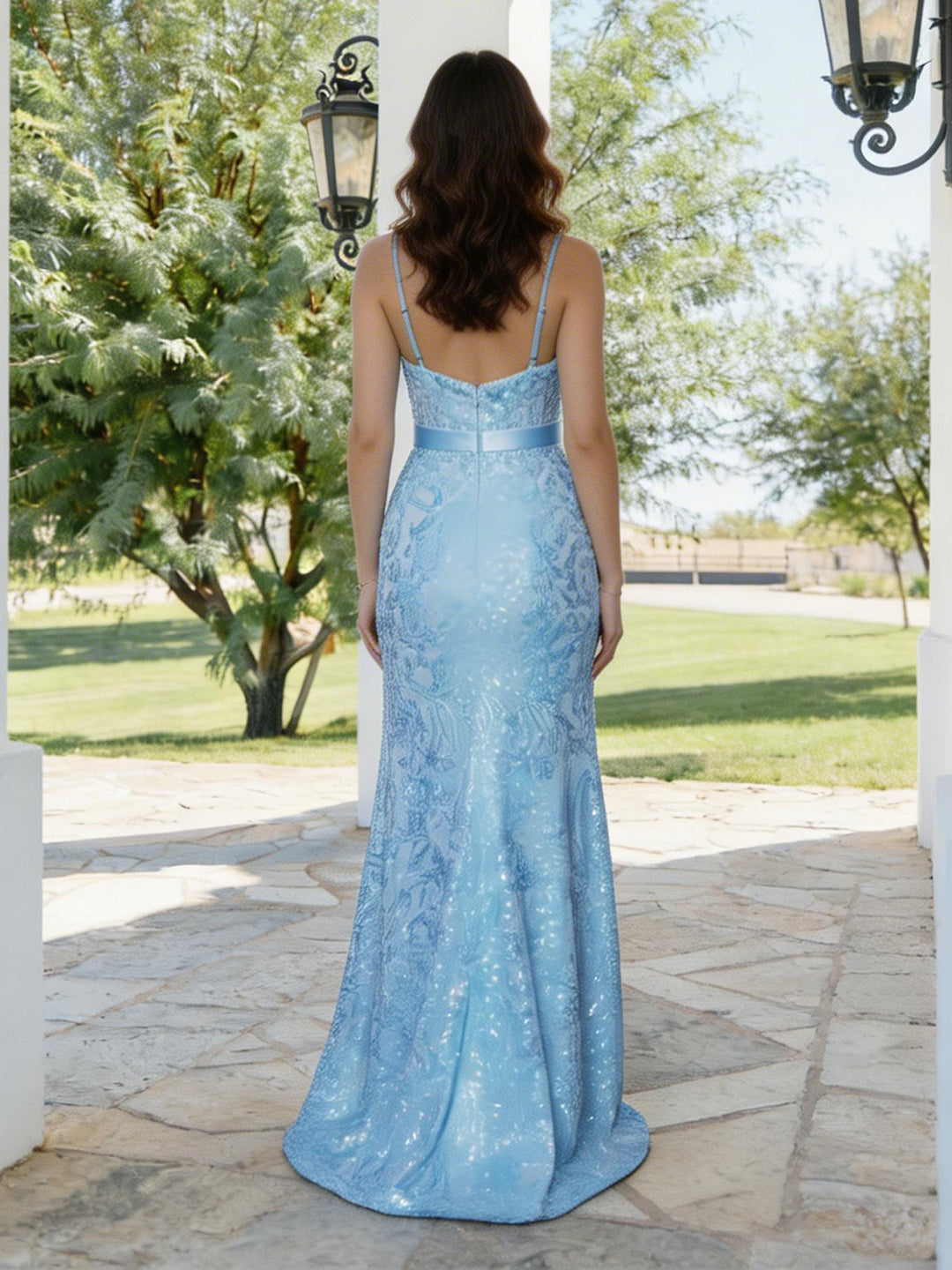 Zephyra Lane Sky Blue back view prom dress