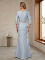 Marina sky blue back view mother of the bride dress