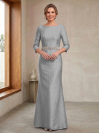 Delphine Iris Grey front view mother of the bride dress