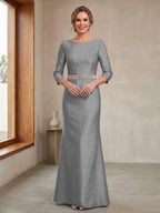 Delphine Iris Steel Grey front view mother of the bride dress