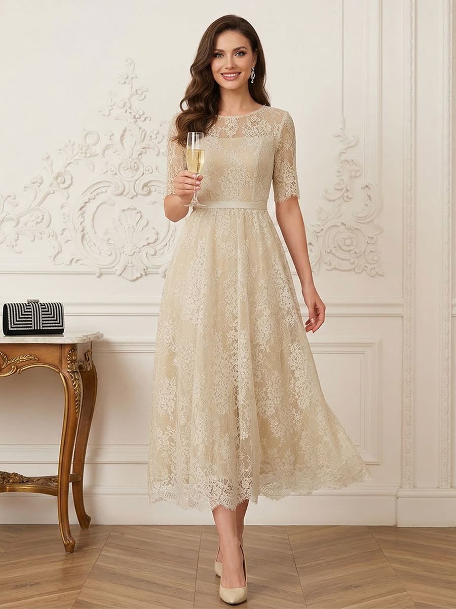 Jessalyn Rue Champagne front view mother of the bride dress